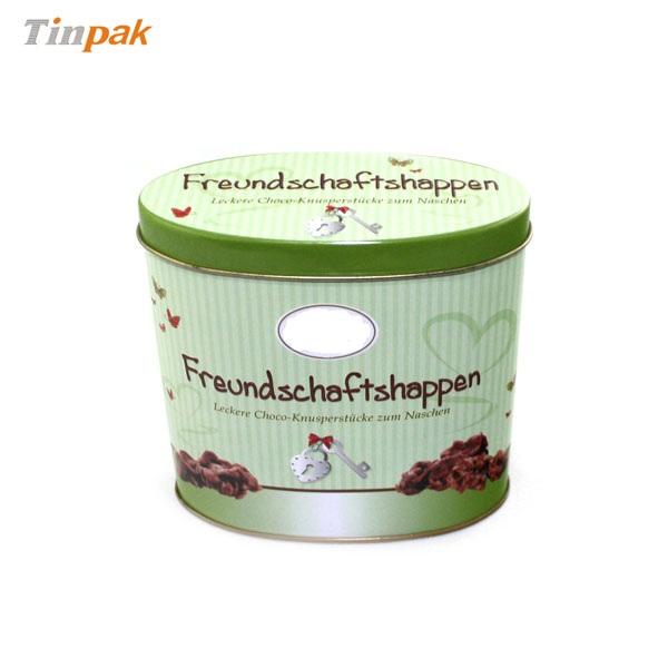 Custom embossed tin container for chocolate