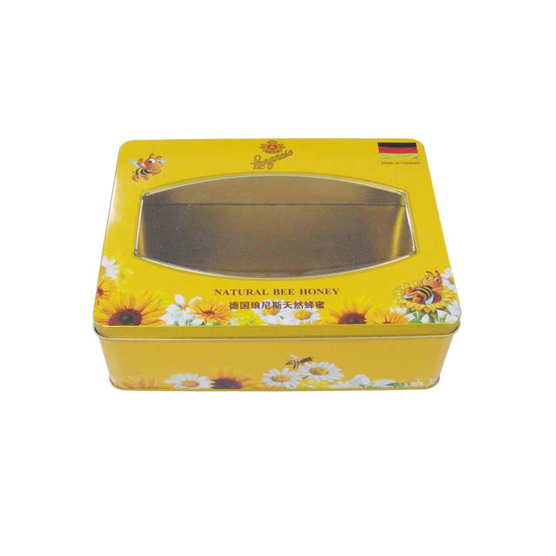 Large rectangular honey tin boxes with window top