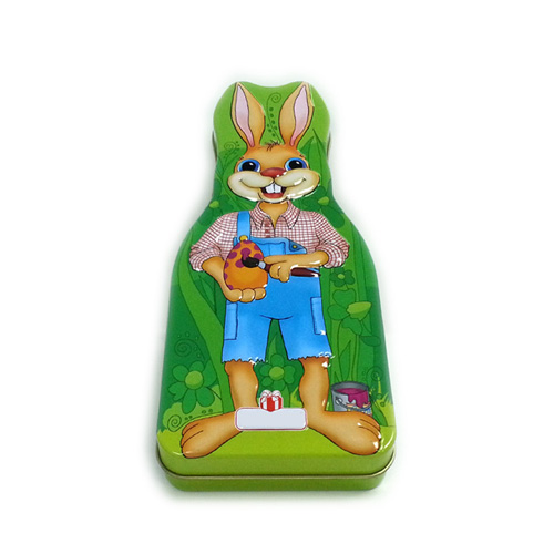 Happy Easter Bunny shaped chocolate tin box