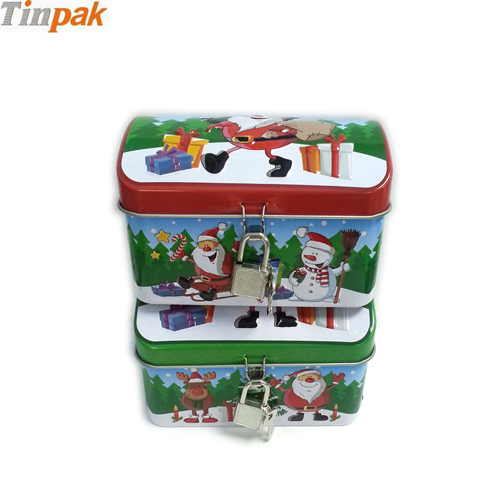 Xmas metal treasure tin box for candy with lock