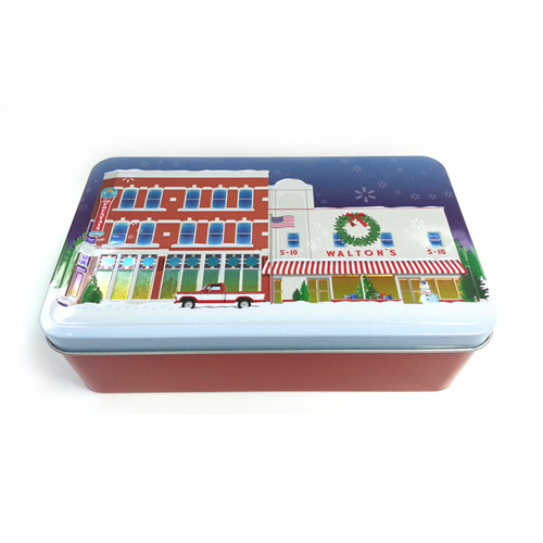 rectangular Christmas biscuit tin box with embossing