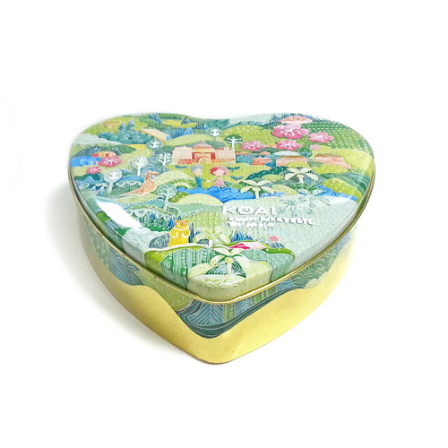 heart shaped metal biscuit tin box with slip lid