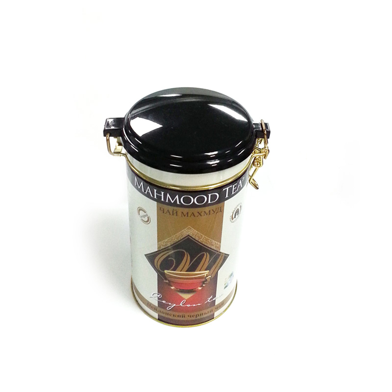 medium round tea tin box with plastic airtight lid