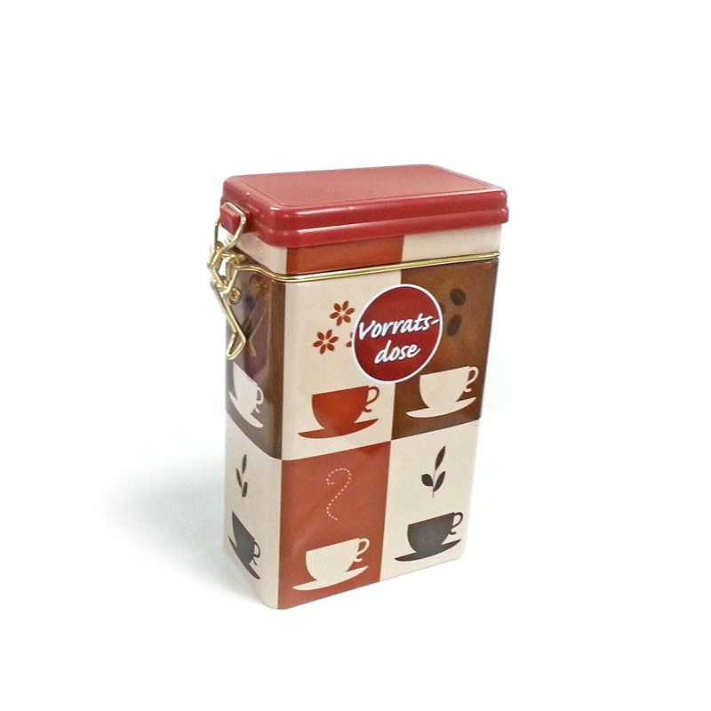 rectangular coffee tin container with airtight lid