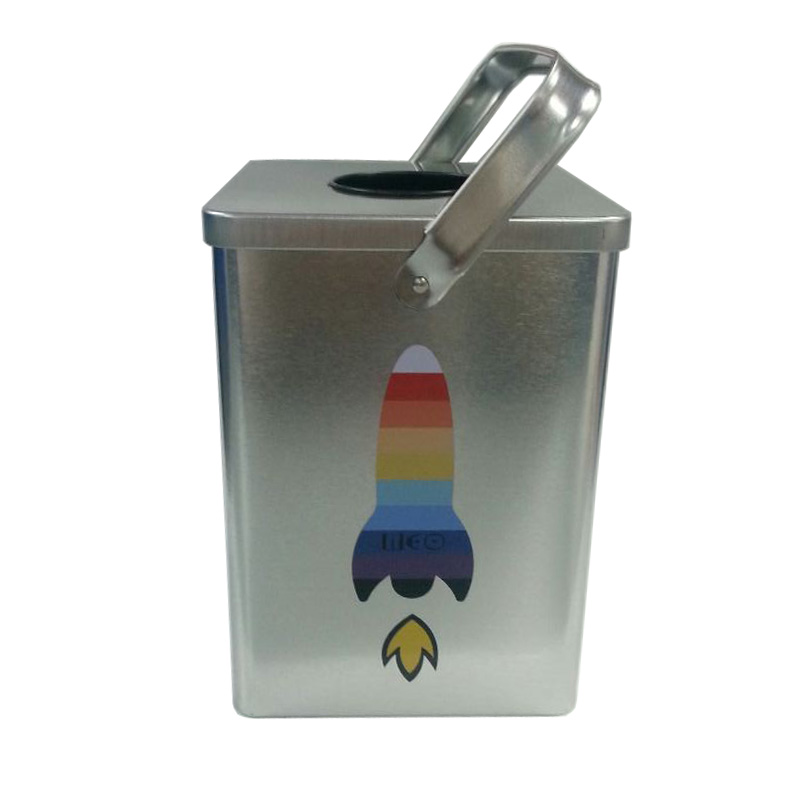 square cookie tin container with handle