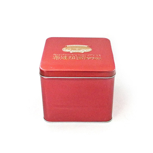 red square tea metal tin container with embossing