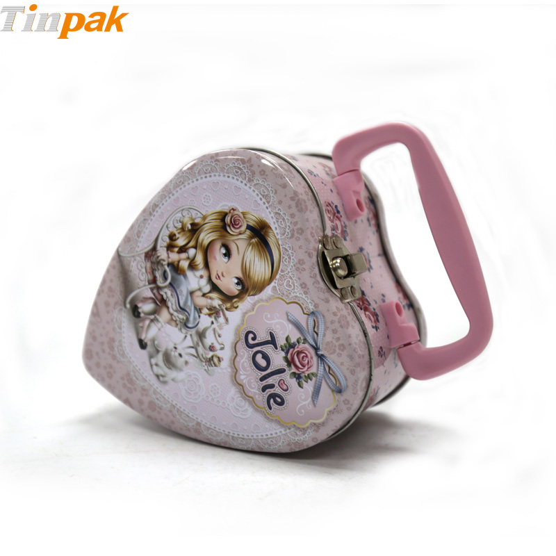 Cute heart shaped candy tin with lock and handle