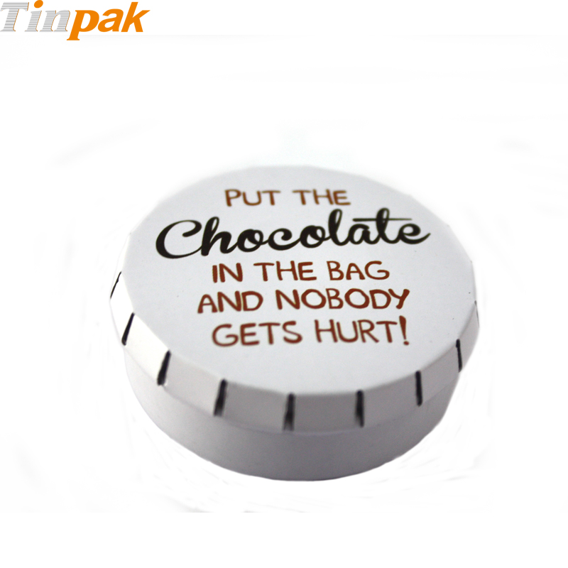 Small click clack tin box for chocolate packaging