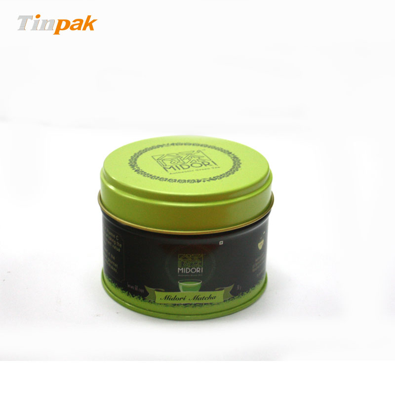 Round Stackable Green Tea Tin Containers with inner lid