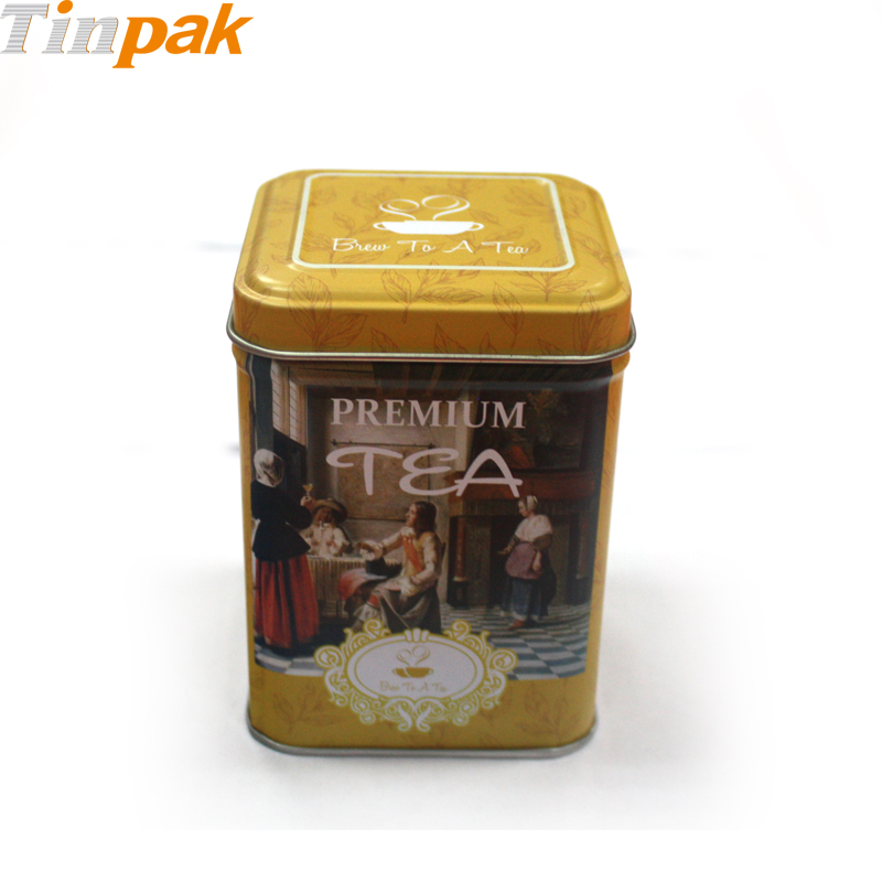 Custom printing square tea tin with stepped lid