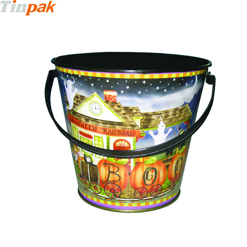 Wholesale Custom Halloween Tin Buckets with Handle