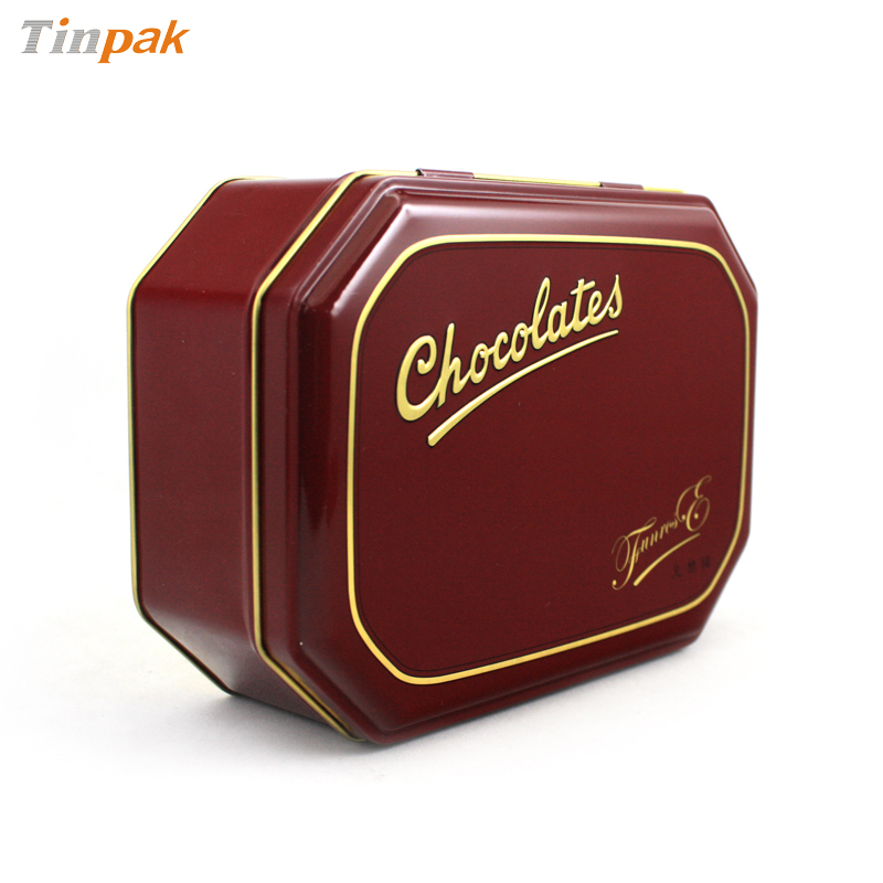 Octagonal shaped Chocolate Metal Tin case with hinge