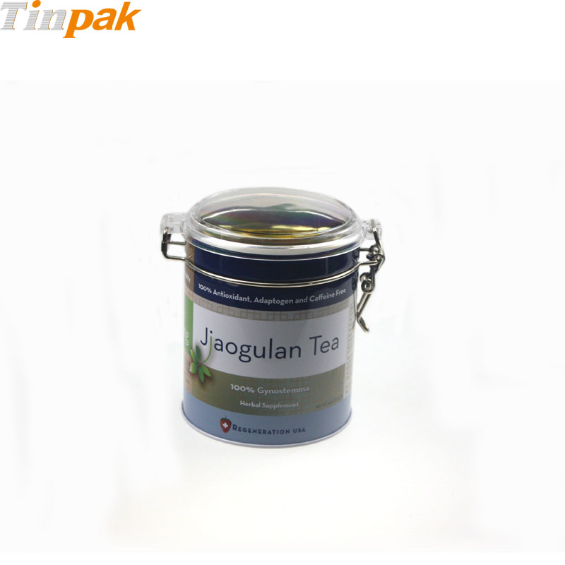 Bulk round tea tins with clear window