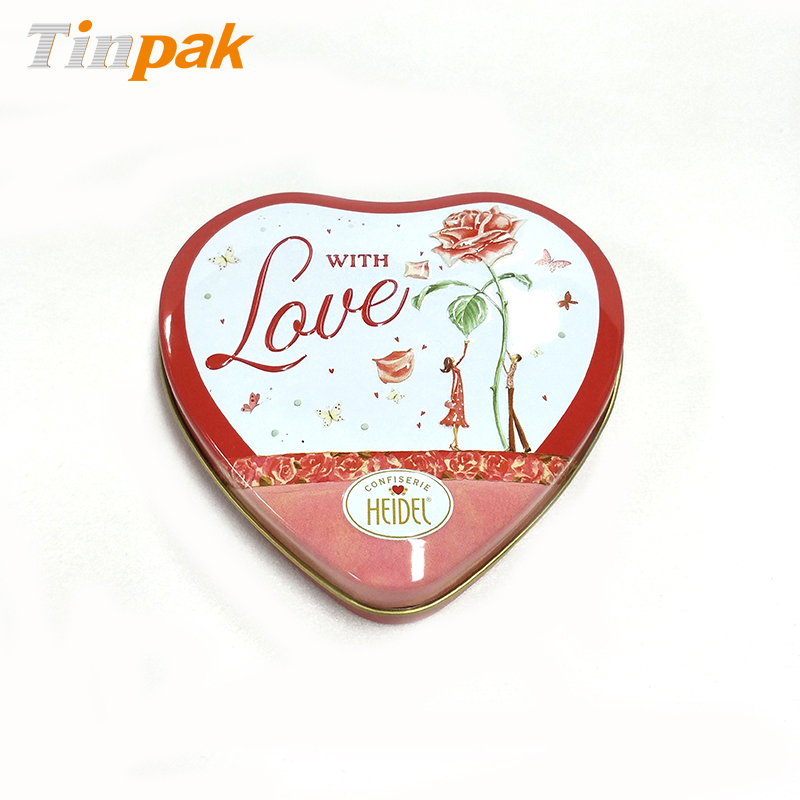 Custom Valentines Gift Heart Shape Chocolate Tin Can