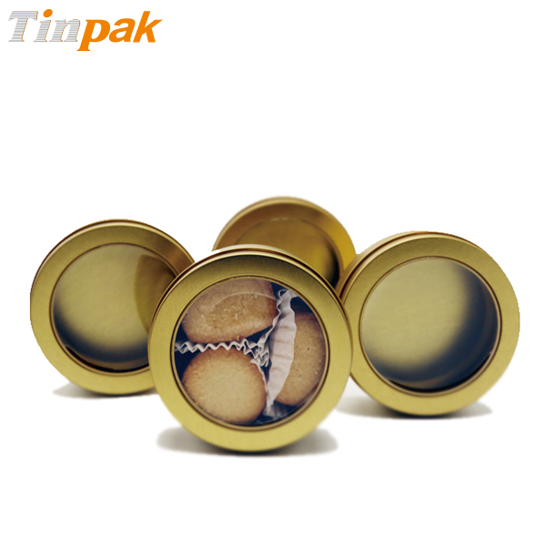 Customized round cookie metal tins with clear top