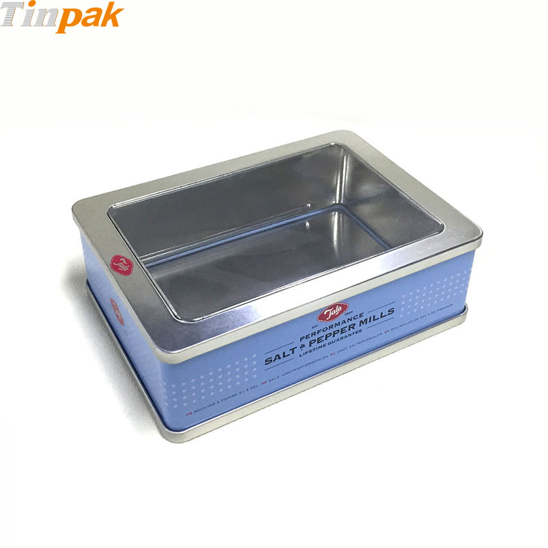 empty rectangular tin boxes with clear lids