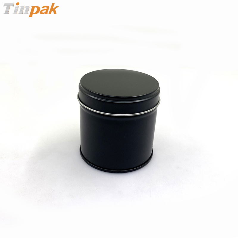 Black round shape spices storage metal box with inner lids