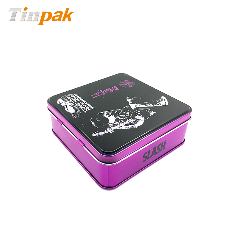 Printed Step Hinged Square Gift Tin Box